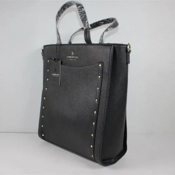London Fog Black Sophia Studded Tote Shoulder Bag - Picture 5 of 8